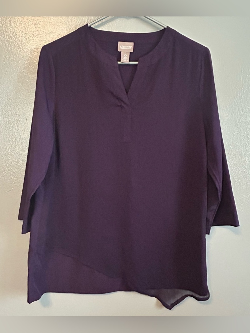 Chico's Deep Plum Split-Detail 3/4 Sleeve Blouse